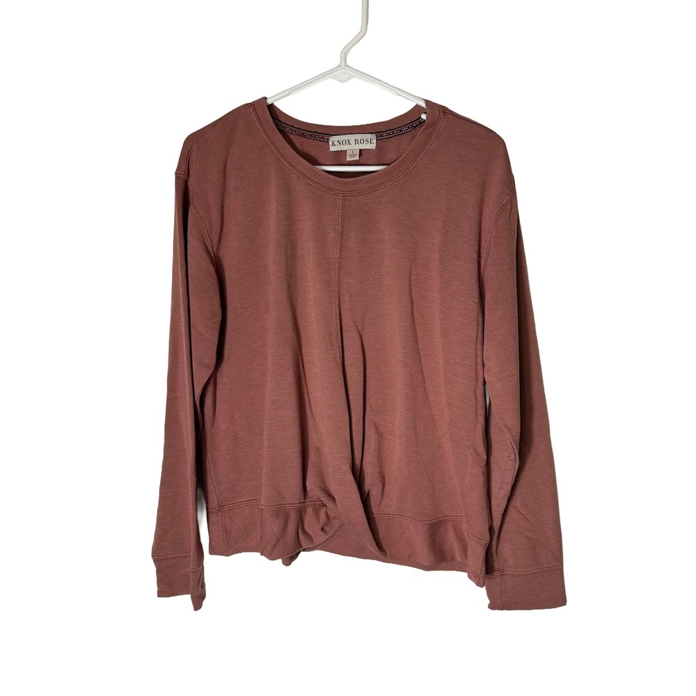 Knox Rose Women's‎ Long Sleeve Twist Front Sweatshirt Mauve Rose Size L